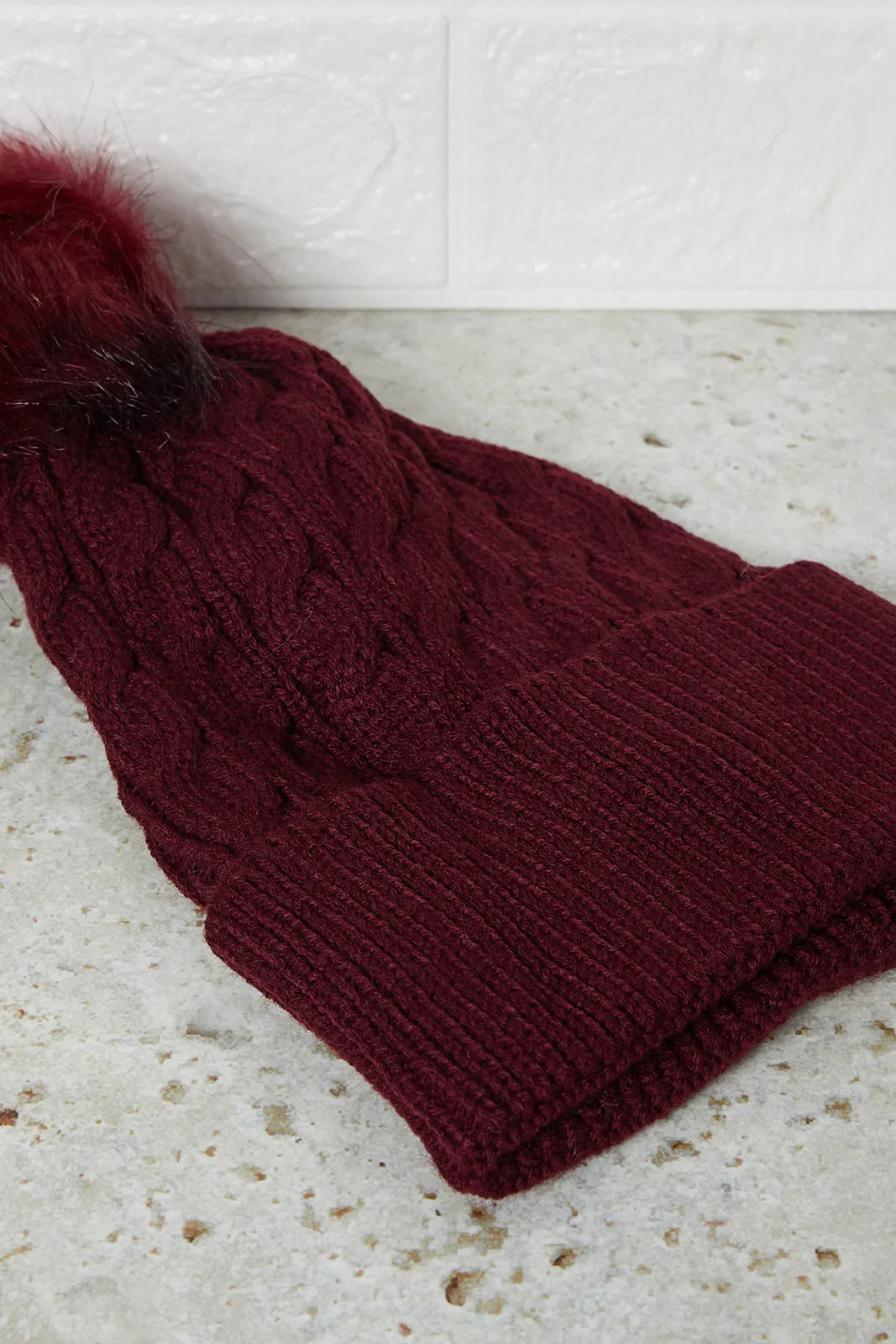 Women Beige And Brown Embellished Knitted Cap (Pack of 2)