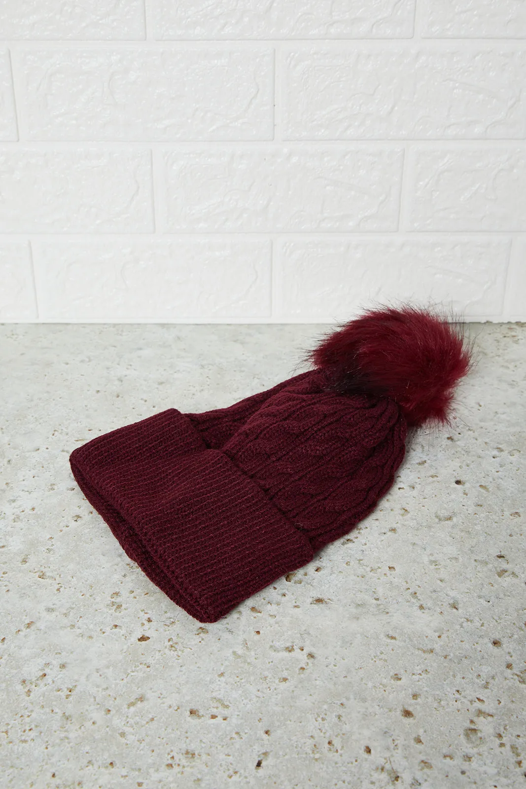Women Beige And Brown Embellished Knitted Cap (Pack of 2)