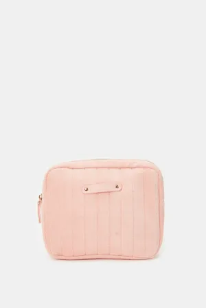 Women Plain Quilted Pink Pouch