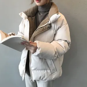 Women Winter Jacket Streetwear Polyester Zipper Straight