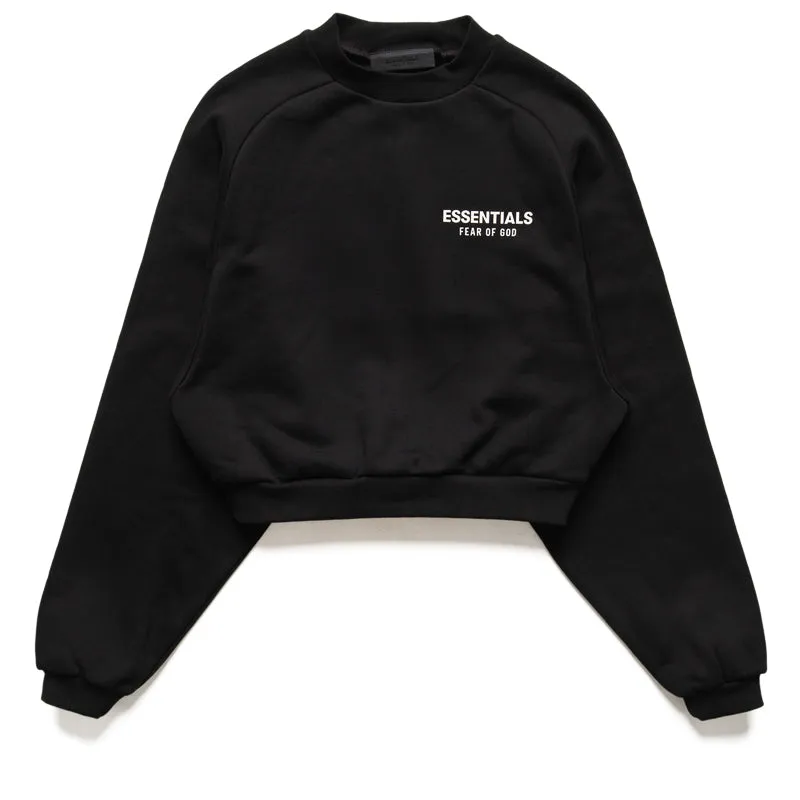 Women's Fear Of God Essentials Fleece Cropped Crewneck - Black